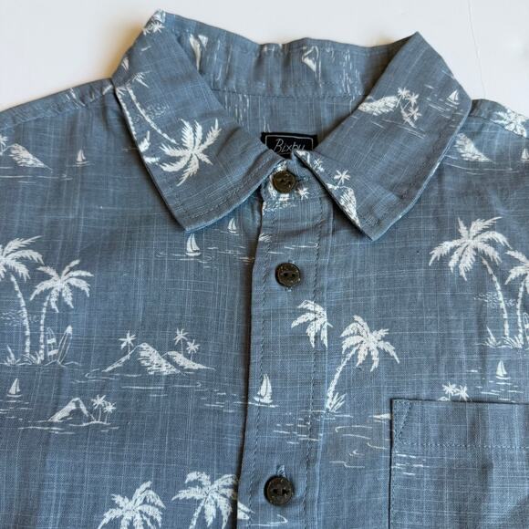 NEW Bixby Nomad Blue Tropical Linen Cotton Button-Down - Picture 4 of 10